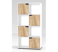 URBNLIVING Wooden White 8 Cubed Bookcase With 4 Oak Doors