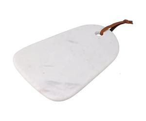 URBNLVING Natural Marble Serving Platter & Cutting Board - Multipurpose Kitchen Tray with Leather Strap for Cheese, Charcuterie, and Entertaining (White)