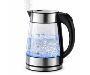 URBNTECH 1.7L Glass Electric Kettle, 2200W Fast Boil with Blue LED Illumination & Stainless Steel Trim, Cordless Water Boiler for Home & Office