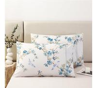 URBONUR 100% Cotton Pillowcases Set of 2 Queen Size Floral Printed Pillow Cases Soft Breathable Cooling Pillowcase Decorative Pillow Cover (Queen, 20x30 Inches, Blue Plum Blossom)