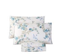 URBONUR 100% Egyptian Cotton Sheets Set Full Size Percale Weave Sheets 4PCS Blue Floral Plum Blossom Spring Flower Pattern Full Bed Sheet Soft Smooth Breathable Bed Sheets with Deep Pocket