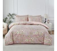 URBONUR King Duvet Cover Set Soft 100% Cotton Floral Bedding Sets Blush Pink Wildflower Comforter Cover, Button Closure and Corner Ties (3Pcs, Vintage Floral, King)
