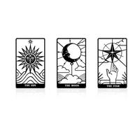 Urbraneco 3PCS Celestial Sun Moon Stars Wall Decor - Tarot Card Art Metal Wall Art Moon Phase Panel Set with Shadow Effect,for Indoor/Outdoor Mystical Design