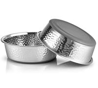 URBUDDIES 2 Pack Hammered Stainless Steel Dog Bowls, Premium Metal Dog Bowls with Non Slip Rubber Bottom, Dishwasher Safe, Easy to Clean, 4 Cup, Gray Bottom