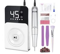 Urbuti Nail Drill 45000RPM,E Files for Nails Professional ,Portable Electric Nail File for Acrylic and Gel Nails,Rechargeable Cordless Nail Drill Machine with 12 Drill Bits for Home Salon,White