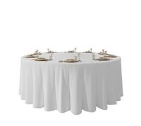 Urby 132'' White Round Tablecloth for 6-7ft Round Folding Table That Seats 8-10 Guests, Mantel Redondo Para Mesa De 8 Sillas, Ideal for Party, Wedding, Banquet and Events.
