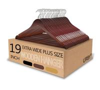 Urby Extra Wide Hangers for Plus Size Clothes, Ganchos para Colgar Ropa,19 Inch Plus Size Hangers Ideal for XL, XXL Shirts, Coats, Dresses, Etc. Wood. Walnut 20pk