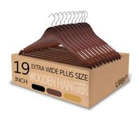Urby Extra Wide Hangers for Plus Size Clothes, Ganchos para Colgar Ropa,19 Inch Plus Size Hangers Ideal for XL, XXL Shirts, Coats, Dresses, Etc. Wood. Walnut 10pk