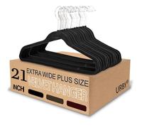Urby Extra Wide Hangers for Plus Size Clothes, Ganchos para Colgar Ropa,21 Inch Super Plus Size Hangers Ideal for XL, XXL Shirts, Coats, Dresses, Etc. Velvet. Black. 24pk.