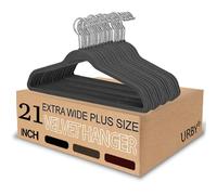 Urby Extra Wide Hangers for Plus Size Clothes, Ganchos para Colgar Ropa,21 Inch Super Plus Size Hangers Ideal for XL, XXL Shirts, Coats, Dresses, Etc. Velvet. Grey. 24pk.