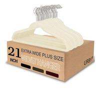 Urby Extra Wide Hangers for Plus Size Clothes, Ganchos para Colgar Ropa,21 Inch Super Plus Size Hangers Ideal for XL, XXL Shirts, Coats, Dresses, Etc. Velvet. Ivory. 24pk.