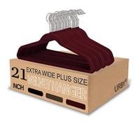 Urby Extra Wide Hangers for Plus Size Clothes, Ganchos para Colgar Ropa,21 Inch Super Plus Size Hangers Ideal for XL, XXL Shirts, Coats, Dresses, Etc. Velvet. Burgundy. 24pk.