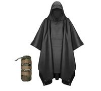 Urby Oversized Adult Rain Poncho with Hood, Poncho Para Lluvia, Tactical Ponchos for Adults for Camping, Hiking, Travel, Outdoor, black, L-XXL