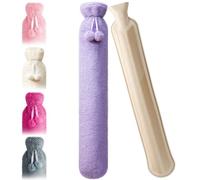 URBZUE Long Hot Water Bottle, 2L Large Rubber Hot Water Bag with Soft Fluffy Cover, Extra Long for Neck, Back, Period Pain Relief, Gifts for Women Seniors Kids, 73 * 14cm (Purple)