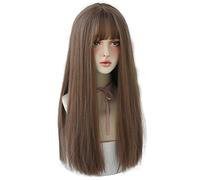 URCGTSA Long Straight Wig with Bangs Honey Brown Synthetic Hair for Women Soft Natural Premium Party Cosplay Wear (22 inch, Honey Brown)