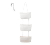 URCheers 3-Tier Over the Door Hanging Basket, Wall Mount Hanging Storage Organiser Woven Rope, Cotton Fabric Decorative Back of Door Storage with Hook, for Bedroom, Bathroom, Nursery (White)