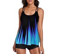 Urchics 2026 Women Two Piece Tankini Swimsuit Tummy Control Plus Size Long Torso Top and High Waisted Boyshorts Bathing Suits, Gradient Blue, XXXL
