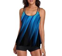 Urchics 2026 Women Two Piece Tankini Swimsuit Tummy Control Plus Size Long Torso Top and High Waisted Boyshorts Bathing Suits, Blue Gradient, Large