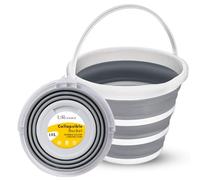 URCHOICE 10L Collapsible Silicone Bucket - Sturdy Foldable Water Bucket with Comfortable Grip Handle - Space-Saving Design for Home, Garage, Camping, and Outdoors (White-Grey)