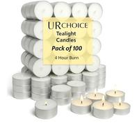 URChoice Premium Tealight Candles Pack of 100, Long-Lasting 4 Hour Burn Unscented Wax Tea Lights, Clean, Smokeless Flame, Ideal for Weddings, Christmas, Home Décor, Spa & Emergencies, Bulk Pack
