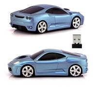 UrChoiceLtd® Car Mouse, 2.4GHz Wireless Mouse 3D 1600DPI F430 Sports Racing Car Shape Optical Usb Cordless Gaming Mouse with Headlight and Tail Light-Up (Metallic Blue)