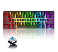 UrChoiceLtd STK61 Wired/Wireless Mechanical Gaming Keyboard Bluetooth 5.0 Keyboard Dual Mode RGB Rainbow LED Backlit USB Type-C Anti-Ghost Keys Waterproof Gaming (Black/Blue Switch)