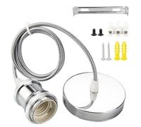 URCIANOW Ceiling Pendant Light Fitting Silvery E27 Screw Lamp Holder with 100cm Braided Flex Cable Free Adjustment Lock Ring IP44 Waterproof light fittings ceilings 1 Pack