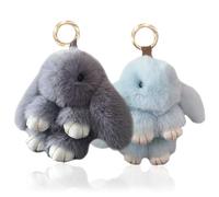 URDAKBX 2 Pieces Plush Rabbit Keychain, Soft Mini Bunny Keyring, Cute Key Pendant Chain, Handbag Purse Decoration (Gray + Blue)