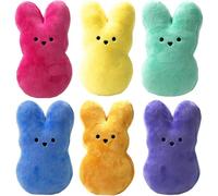 URDAKBX 6Pcs Easter Bunny Plush Toys 6 Inch Cute Peep Plush Age 5+,Hare Doll Soft Plush Bunnies Stuffed Rabbit Animal Toy,Easte Day Rabbit Dolls for Kids Easter Decoration,Perfect Baskets Filler