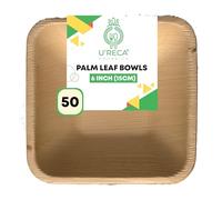 U'reca Organics Eco-Friendly Areca Palm Leaf Square Bowls | 6" - Pack of 50 | Perfect for Serving Pasta, Rice & Desserts | Heavy-Duty, Biodegradable, Plastic-Free