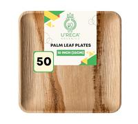 U'reca Organics Eco-Friendly Areca Palm Leaf Square Plates | 10" - Pack of 50 | Best for Gatherings, Catering & Buffet Spreads | Leakproof, Sustainable, Compostable