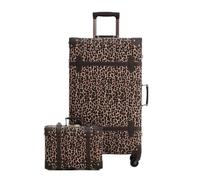 urecity Retro Luggage Set - 2-Piece Handmade Trolley Suitcase Set for Women, Vintage Leather 4-Wheel Travel Luggage, Fashionable and Durable (Leopard, S(12")+L(26"))
