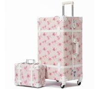 urecity Retro Luggage Set - 2-Piece Handmade Trolley Suitcase Set for Women, Vintage Leather 4-Wheel Travel Luggage, Fashionable and Durable (Camellia Pink, S(12")+M(20"))