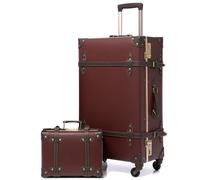 urecity Retro Luggage Set - 2-Piece Handmade Trolley Suitcase Set for Women, Vintage Leather 4-Wheel Travel Luggage, Fashionable and Durable (Caramel Brown, S(12")+L(26"))