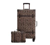 urecity Retro Luggage Set - 2-Piece Handmade Trolley Suitcase Set for Women, Vintage Leather 4-Wheel Travel Luggage, Fashionable and Durable (Leopard, S(12")+M(20"))