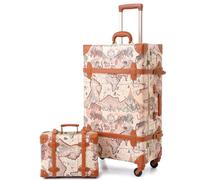 urecity Vintage Luggage Set of 2, Retro Suitcase with Wheels for Men and Women, Cute Designer Travel Luggage Set with Boarding Tote, Luggage Zipperless TSA Approved (Map, S(12")+L(26"))