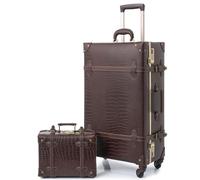 urecity Vintage Luggage Set of 2, Retro Suitcase with Wheels for Men and Women, Cute Designer Travel Luggage Set with Boarding Tote, Luggage Zipperless TSA Approved (Brown Crocodile, S(12")+L(26"))