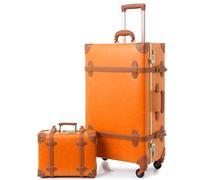 urecity Vintage Luggage Set of 2, Retro Suitcase with Wheels for Men and Women, Cute Designer Travel Luggage Set with Boarding Tote, Luggage Zipperless TSA Approved (Orange, S(12")+M(20"))