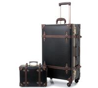urecity Vintage Luggage Set of 2, Retro Suitcase with Wheels for Men and Women, Cute Designer Travel Luggage Set with Boarding Tote, Luggage Zipperless TSA Approved (Black Crocodile, S(12")+L(26"))