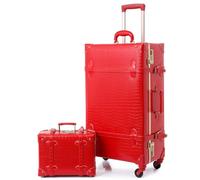 urecity Vintage Luggage Set of 2, Retro Suitcase with Wheels for Men and Women, Cute Designer Travel Luggage Set with Boarding Tote, Luggage Zipperless TSA Approved (Red Crocodile, S(12")+L(26"))
