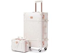 urecity Vintage Luggage Set of 2, Retro Suitcase with Wheels for Men and Women, Cute Designer Travel Luggage Set with Boarding Tote, Luggage Zipperless TSA Approved (Rose White, S(12")+M(20"))