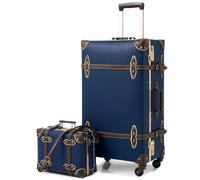 urecity Vintage Luggage Set of 2, Retro Suitcase with Wheels for Men & Women, Stylish Travel Luggage Set with Boarding Tote, Zipperless Design, TSA Approved (Vintage Blue, S(12")+L(26"))