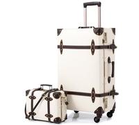 urecity Vintage Luggage Set of 2, Retro Suitcase with Wheels for Men & Women, Stylish Travel Luggage Set with Boarding Tote, Zipperless Design, TSA Approved (White, S(12")+L(26"))