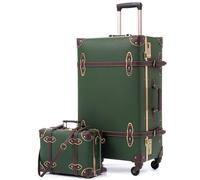 urecity Vintage Luggage Set of 2, Retro Suitcase with Wheels for Men & Women, Stylish Travel Luggage Set with Boarding Tote, Zipperless Design, TSA Approved (Green, S(12")+M(20"))