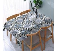 UREJD Table Cloth Rectangle 60x90 in Wipe Clean Tablecloth Water Resistant Table Cover for Kitchen,Arab, Intricate Blue and White Tile Pattern with Circular and Geometric Motifs1,Party Decorations