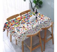 UREJD Table Cloth Rectangle 60x90 in Wipe Clean Tablecloth Water Resistant Table Cover for Kitchen,Art, a series of colorful dots scattered on a white background, creating a happy a,Party Decorations