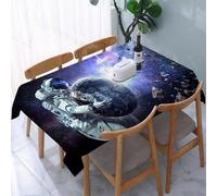 UREJD Table Cloth Rectangle 60x90 in Wipe Clean Tablecloth Water Resistant Table Cover for Kitchen,Astronauts embrace the Earth, nebula and asteroids in the cosmic landscape, astron,Party Decorations