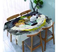 UREJD Table Cloth Rectangle 60x90 in Wipe Clean Tablecloth Water Resistant Table Cover for Kitchen,Animal art, wolf portrait designed from various colorful geometric shapes, on whit,Party Decorations