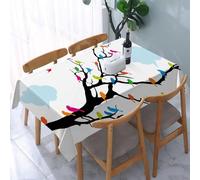 UREJD Table Cloth Rectangle 60x90 in Wipe Clean Tablecloth Water Resistant Table Cover for Kitchen,Art, colorful birds perched on black branches, creating a happy vision,Party Decorations