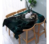 UREJD Table Cloth Rectangle 60x90 in Wipe Clean Tablecloth Water Resistant Table Cover for Kitchen,Animal, a wolf stands out on a dark emerald green background, emitting a halo of c,Party Decorations